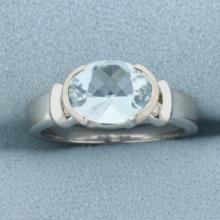 Aquamarine And Diamond Ring In 14k White Gold