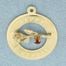 Happy Birthday Ruby Flower Charm In 14k Yellow Gold