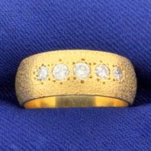 Sandblast Finish Diamond Band Ring In 14k Yellow Gold