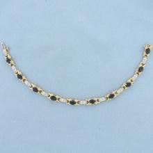 Natural Sapphire And Diamond Tennis Bracelet In 14k Yellow Gold