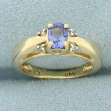 Tanzanite And Diamond Ring In 14k Yellow Gold