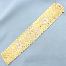 Tri-color Wide Woven Mesh Bracelet In 18k Yellow, Rose, And White Gold