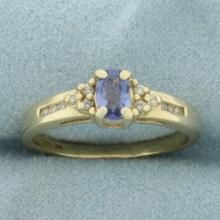 Tanzanite And Diamond Ring In 14k Yellow Gold