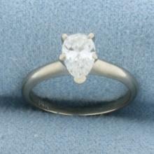 1ct Pear Diamond Solitaire Engagement Ring In 14k White Gold