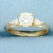 Round And Pear Diamond Engagement Ring In 14k Yellow Gold