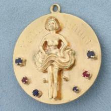 Large French Moulin Rouge Cancan Dancer Pendant In 14k Yellow Gold