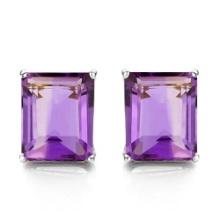 6x8 Emerald Cut Amethyst Earrings In Sterling Silver