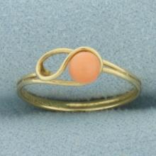 Vintage Angel Skin Pink Coral Ring In 14k Yellow Gold