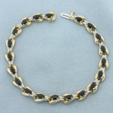 Sapphire And Diamond Tennis Bracelet In 10k Yellow Gold