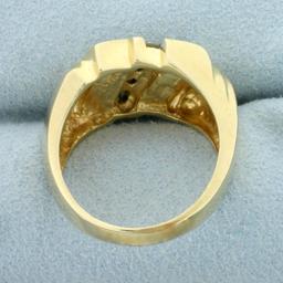Vintage Onyx Inlay And Diamond Ring In 14k Yellow Gold