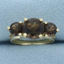 Brazilian Smoky Quartz 3-stone Ring In 14k Yellow Gold.