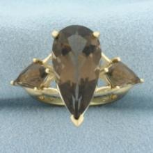 Brazilian Smoky Quartz 3-stone Ring In 14k Yellow Gold