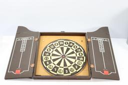 Mini fridge and dart board