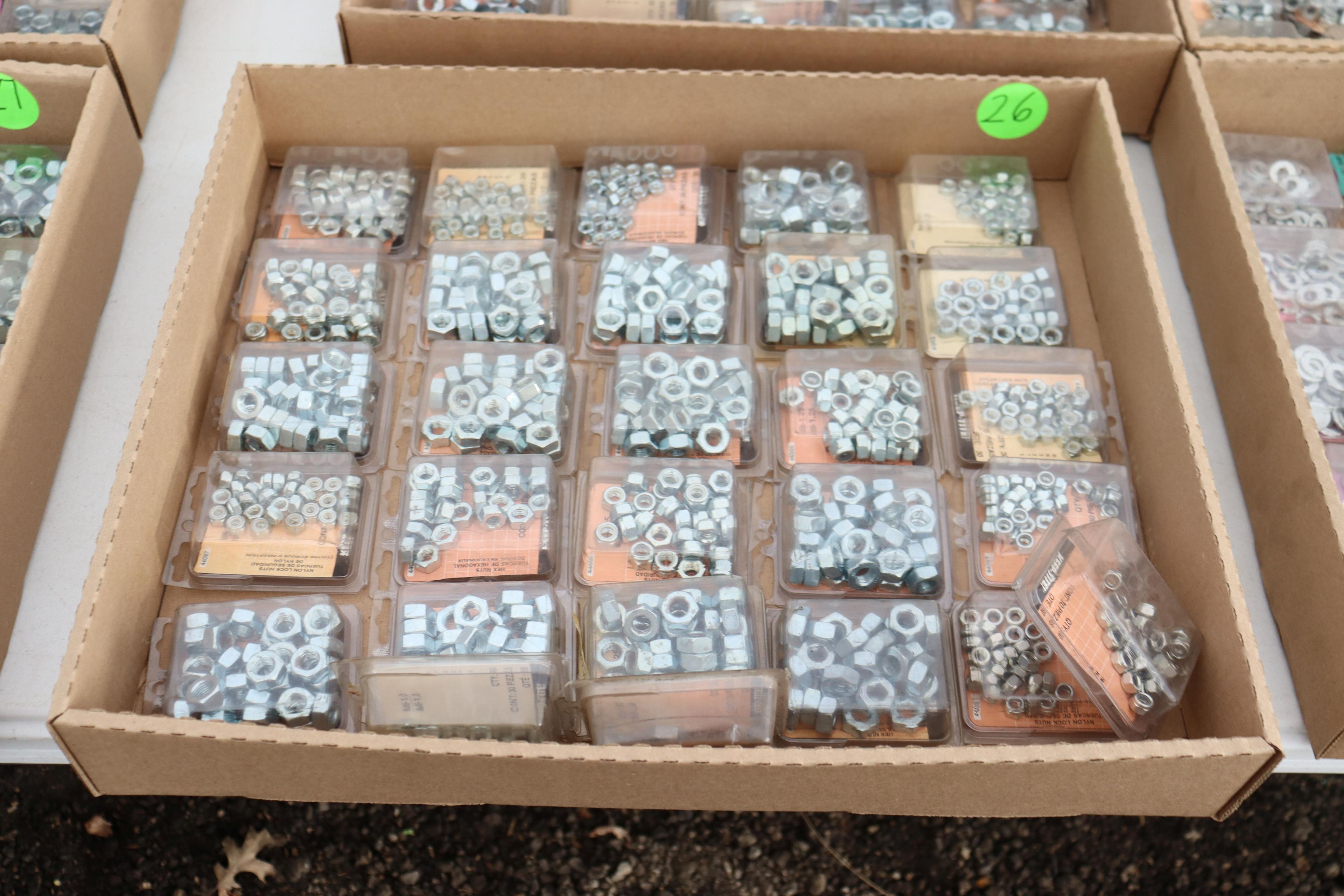 Assortment of nuts, hex nuts, nylon nuts