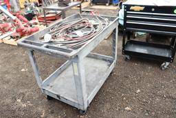 Fiberglass 25"x40" rolling shop cart, Assortment of PTO and throttle cables