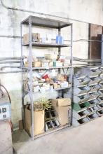 Metal shelving w/ screws, hex screws, washers, & misc.