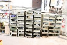 Industrial metal bins w/ clamps, nuts, bolts, & misc.