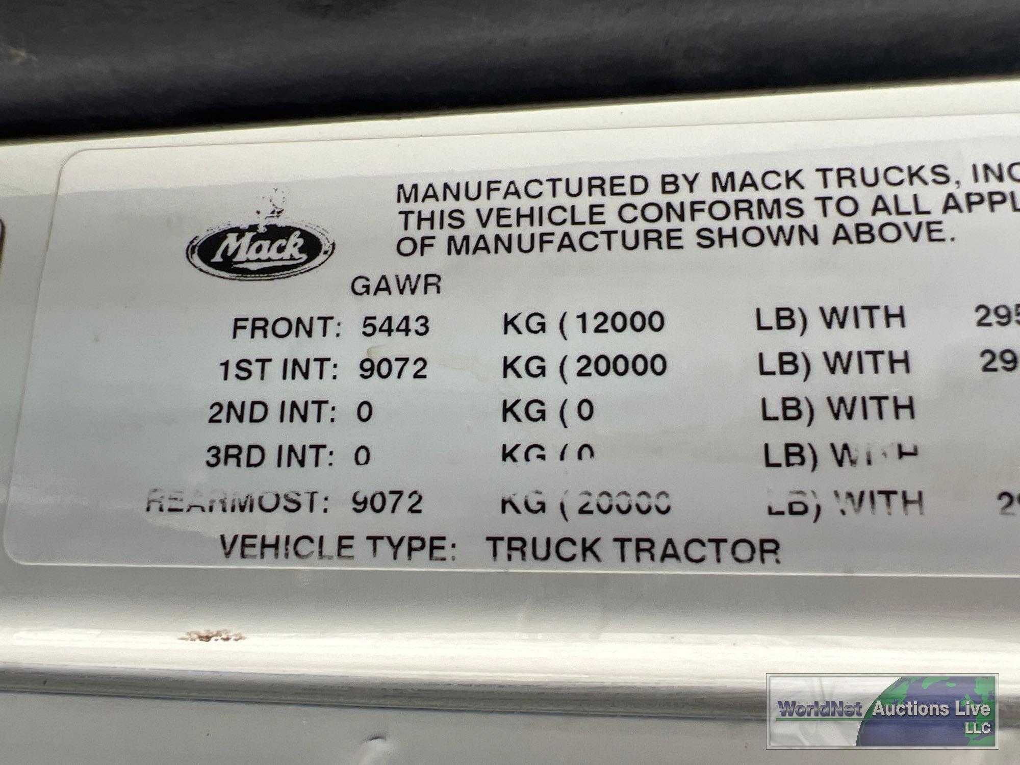 2012 MACK CXU613 DAY CAB ROAD TRACTOR, VIN # 1M1AW09Y4CM023886