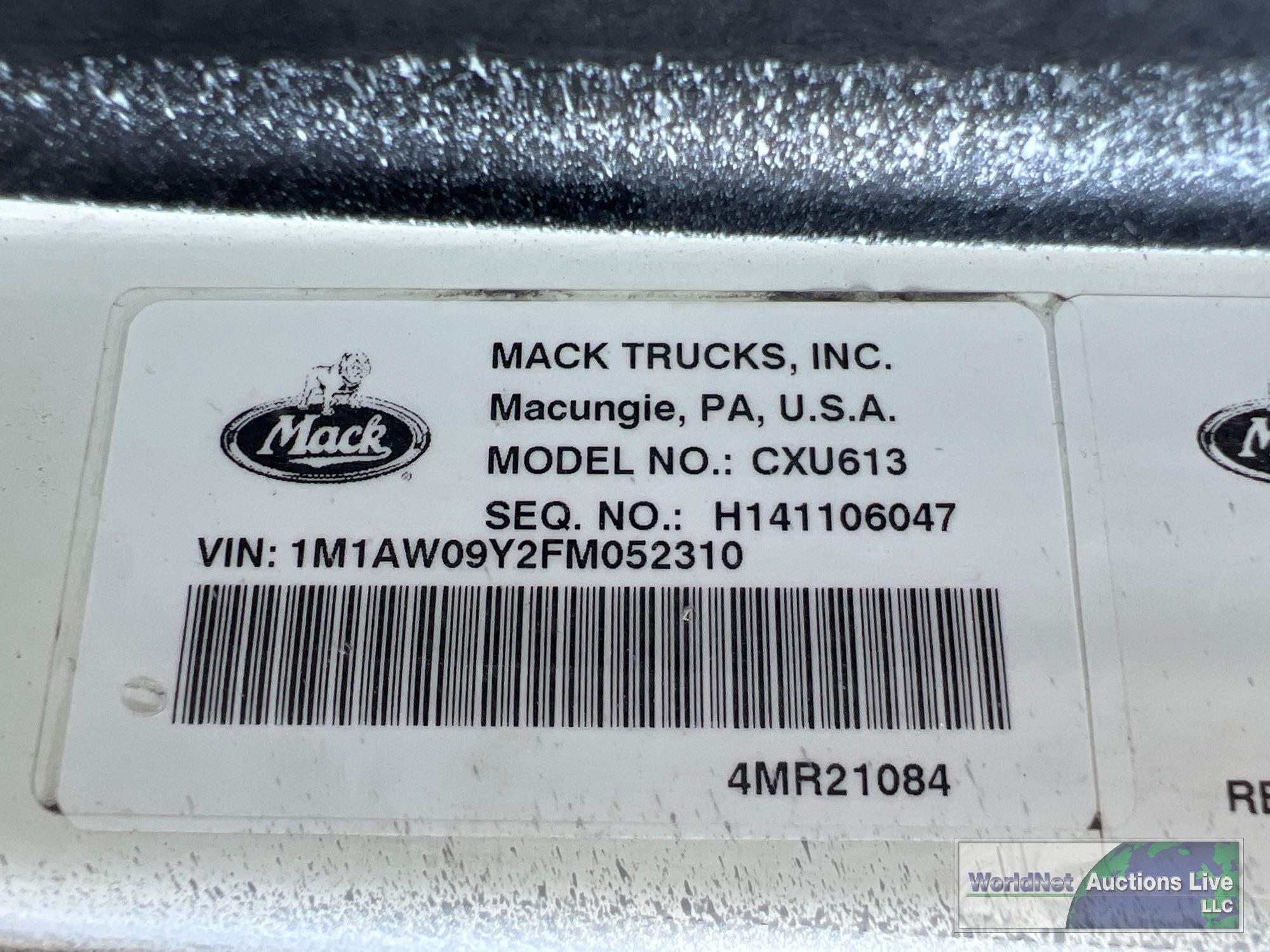 2015 MACK CXU613 DAY CAB ROAD TRACTOR, VIN # 1M1AW09Y2FM052310