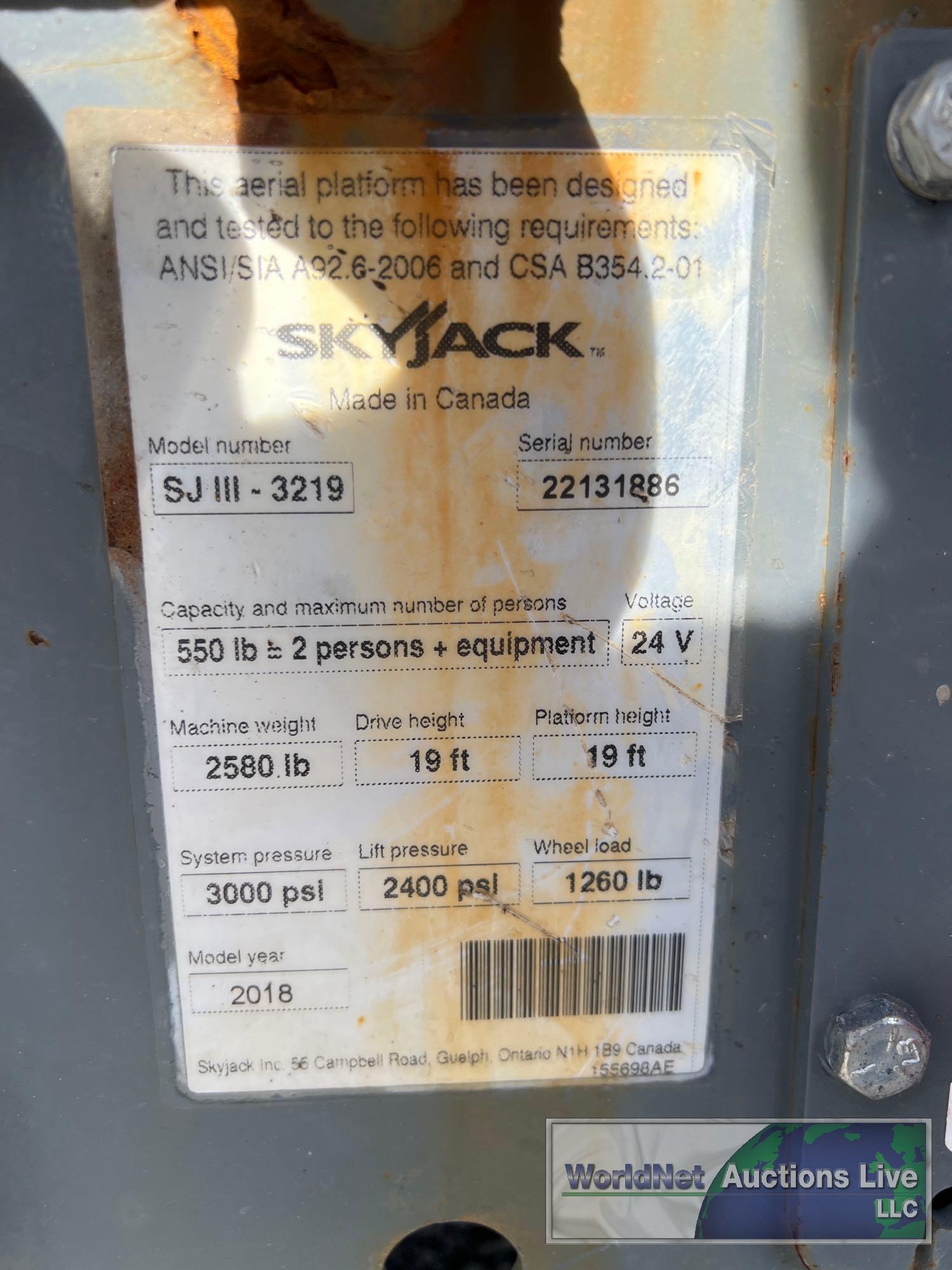 2018 SKYJACK SJlll-3219 SCISSOR LIFT SN-22131866