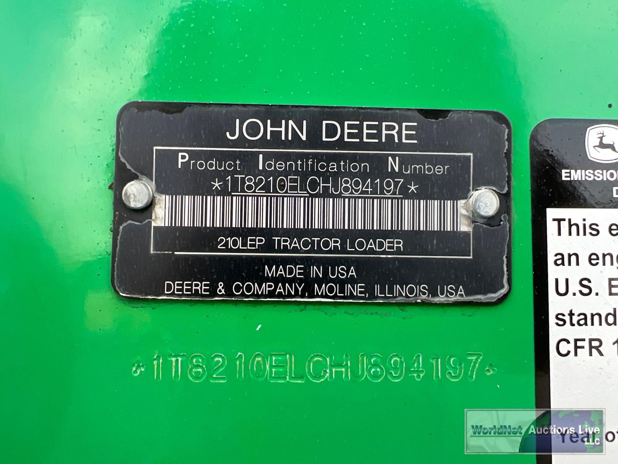 2017 JOHN DEERE 210LEP SKIP LOADER SN-IT8210ELCHJ894197