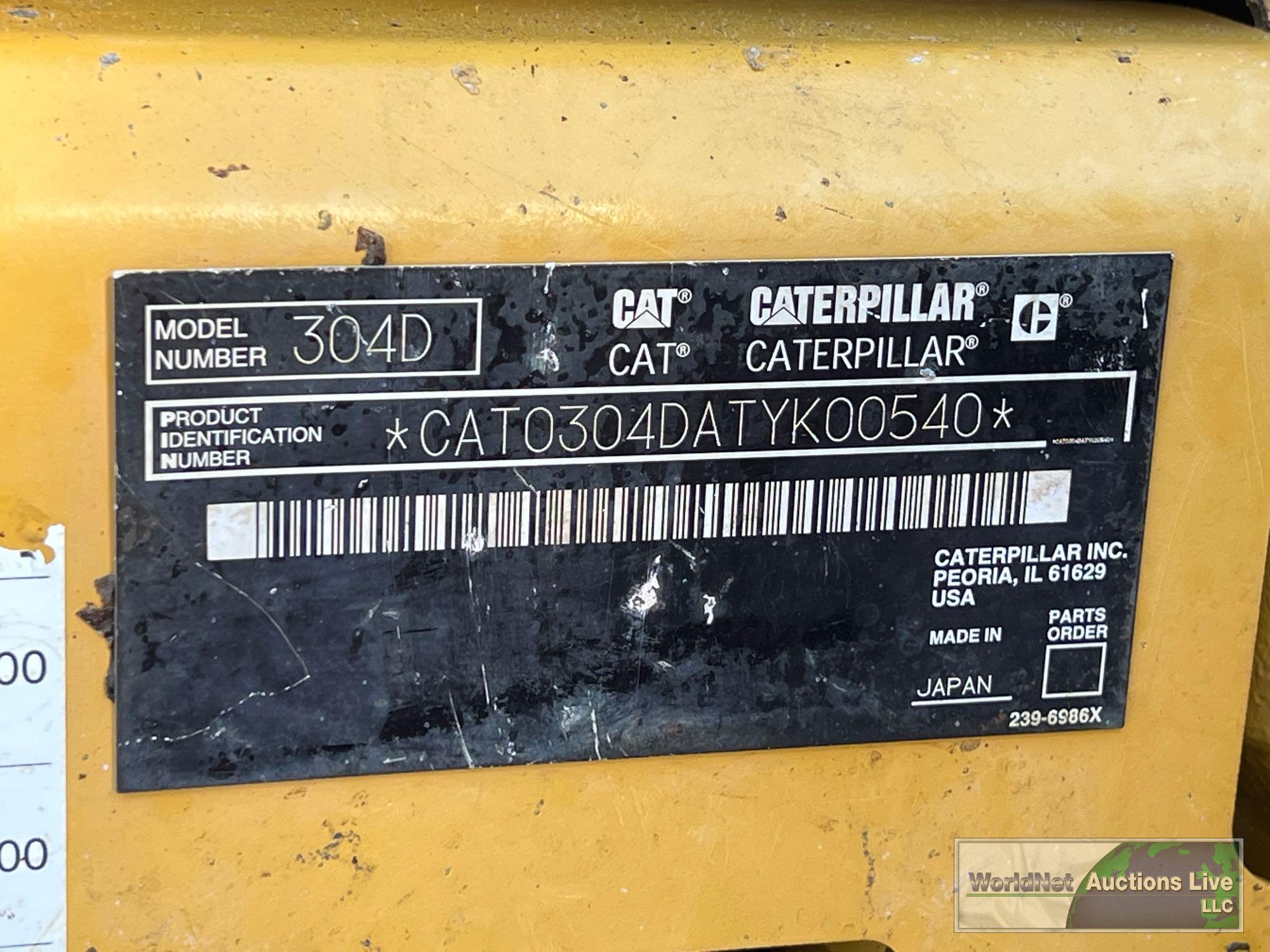 2011 CATERPILLAR 304Dcr MINI-EXCAVATOR SN-CAT0304DATYK00540