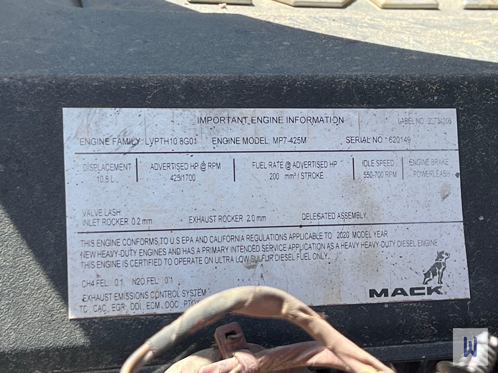 2021 MACK GR64F TANDEM AXLE DUMP TRUCK, VIN # 1M2GR2GCXMM020475