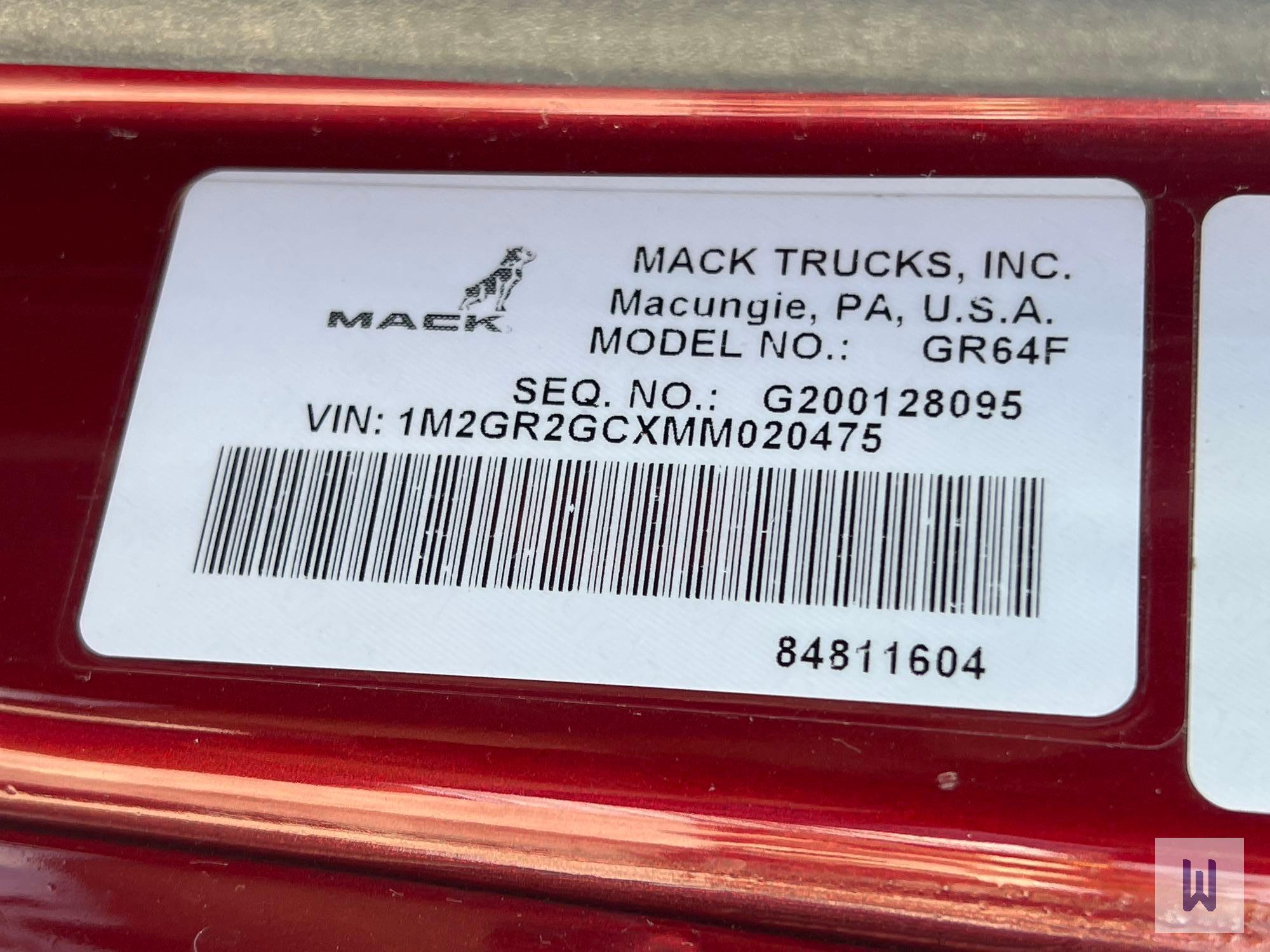 2021 MACK GR64F TANDEM AXLE DUMP TRUCK, VIN # 1M2GR2GCXMM020475