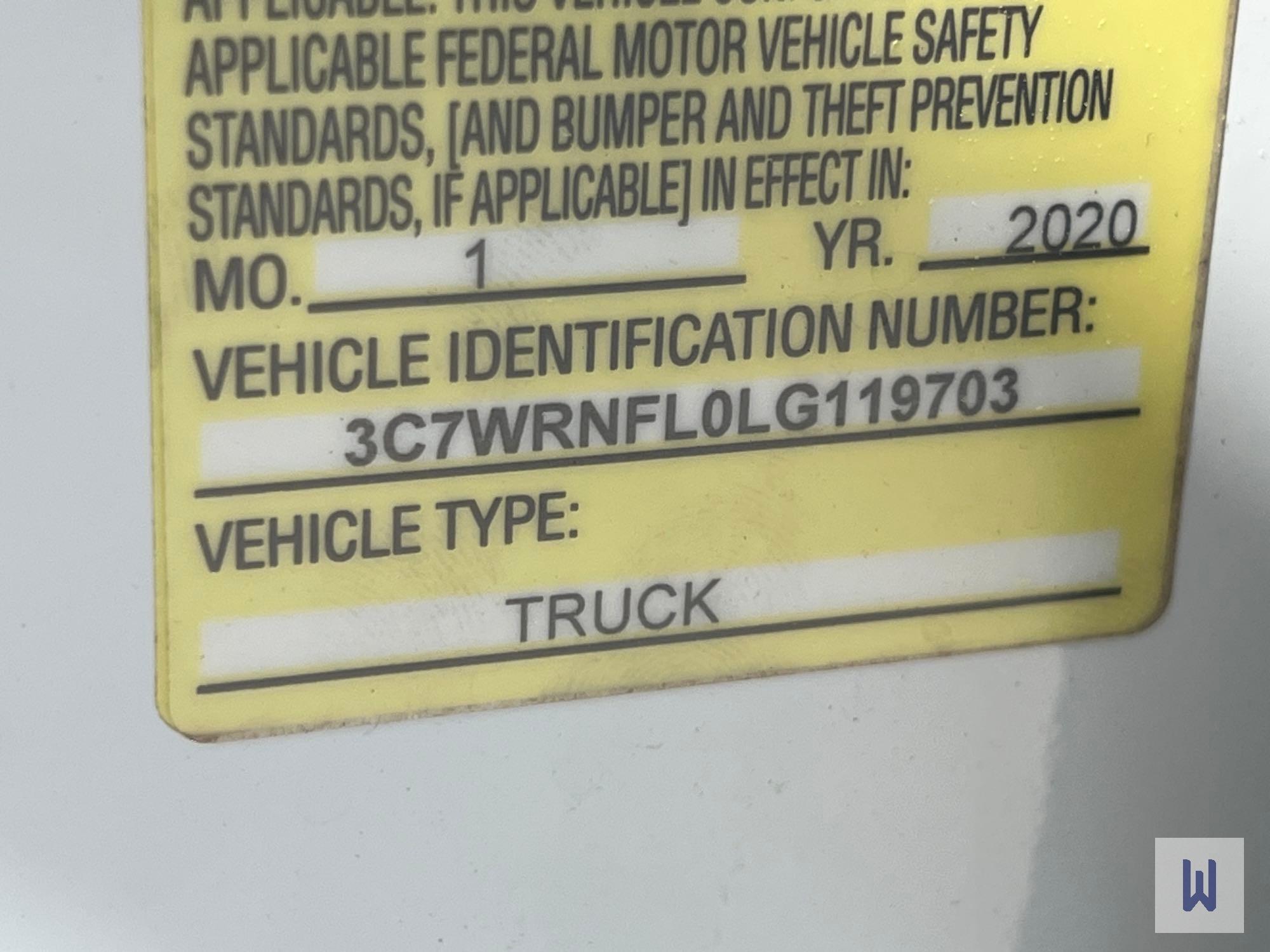 2020 RAM 5500HD SINGLE AXLE DUMP TRUCK, VIN # 3C7WRNFL0LG119703