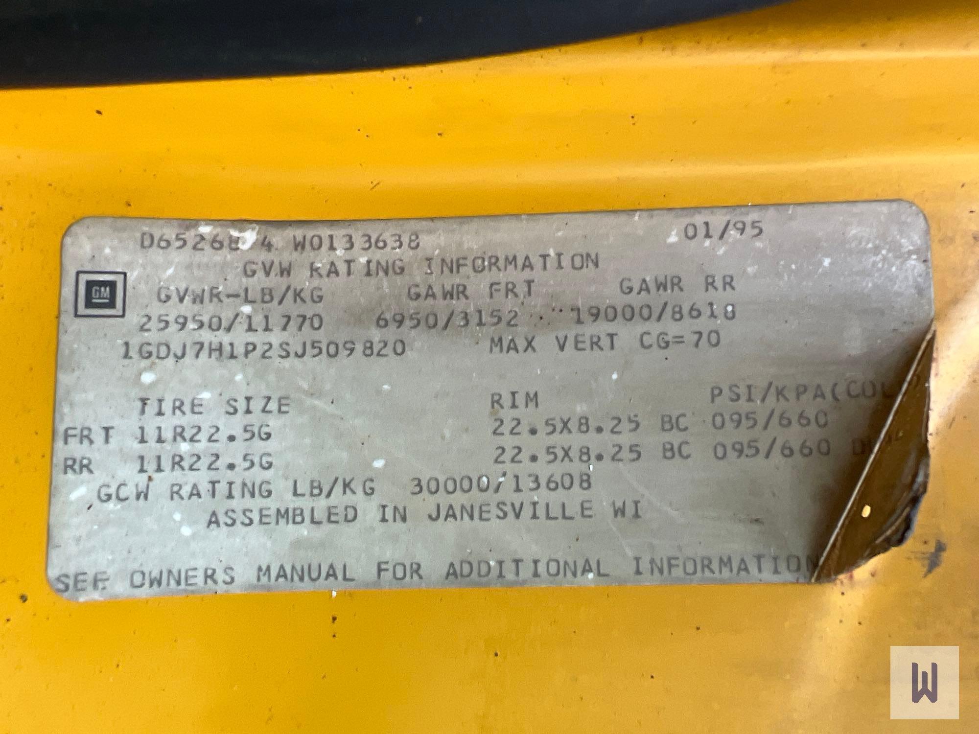 1995 GMC C7000 TOPKICK BOX TRUCK, VIN # 1GDJ7H1P2SJ509820