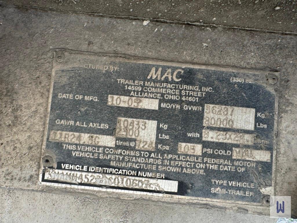 2006 Mac Walking Floor Trailer, VIN # 5MAMN45236C010607
