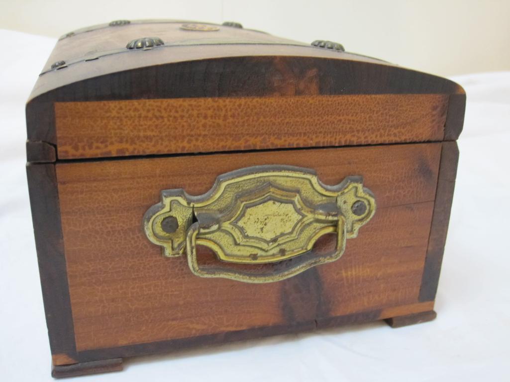 Vintage Wooden Trinket Box with Ephemera