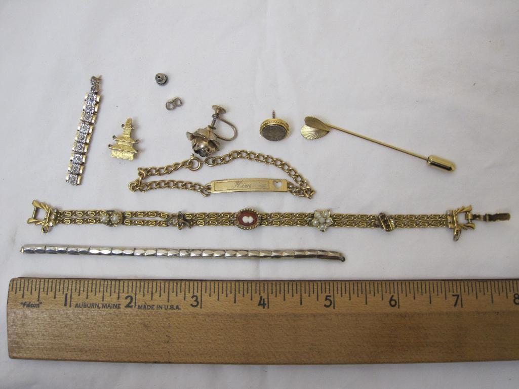 Lot of Assorted Women's Jewelry including Pagoda Pin marked 1/10 10KGF (1.6 g), sterling silver