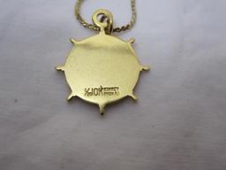 Gold Tone Necklace Chain with 2 Pendants including nautical steering wheel marked 1/20 10K (2.4 g)