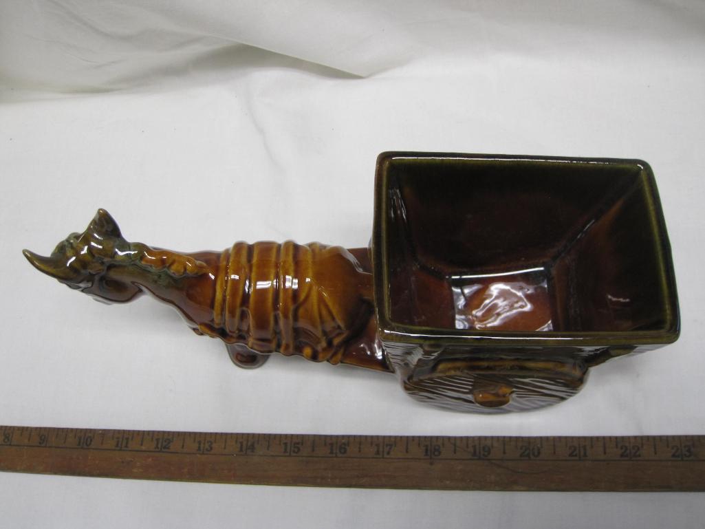 Haeger Pottery Donkey Pulling Mule Cart, Brown Drip Glaze, 2lb 8oz