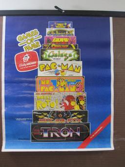 1982 Bally Midway Mfg Co Promo Poster Games of Fames, includes Pac-Man, TRON, GORF, Space Invaders,