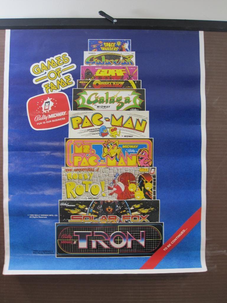 1982 Bally Midway Mfg Co Promo Poster Games of Fames, includes Pac-Man, TRON, GORF, Space Invaders,