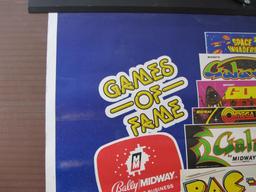 1982 Bally Midway Mfg Co Promo Poster Games of Fames, includes Pac-Man, TRON, GORF, Space Invaders,
