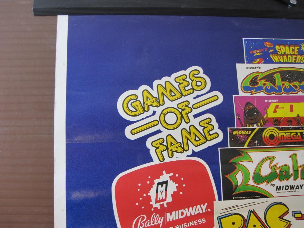 1982 Bally Midway Mfg Co Promo Poster Games of Fames, includes Pac-Man, TRON, GORF, Space Invaders,