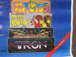 1982 Bally Midway Mfg Co Promo Poster Games of Fames, includes Pac-Man, TRON, GORF, Space Invaders,