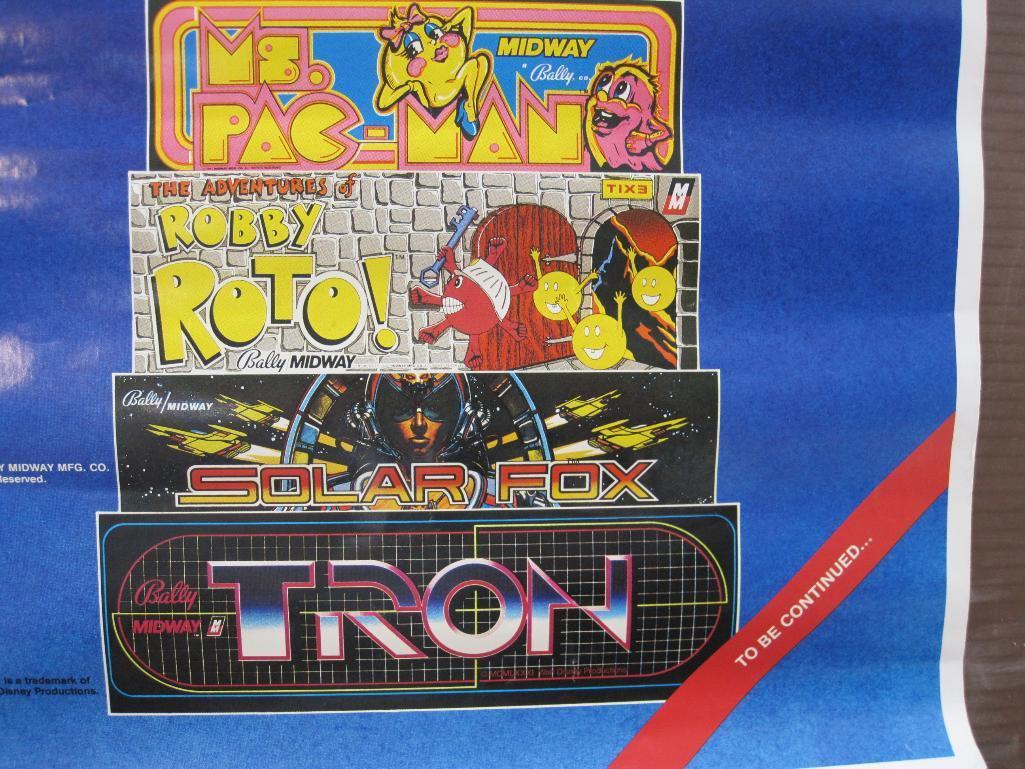 1982 Bally Midway Mfg Co Promo Poster Games of Fames, includes Pac-Man, TRON, GORF, Space Invaders,