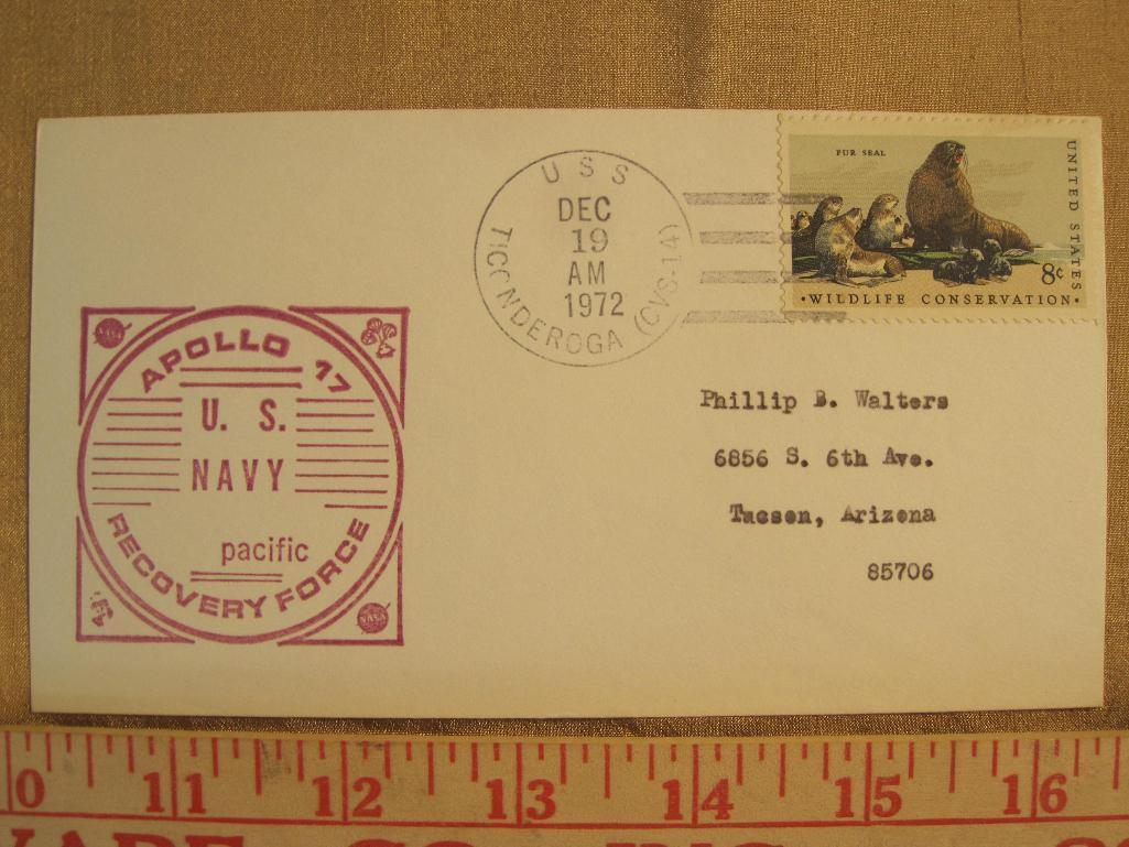 Wildlife Conservation 8 cent US postage stamp on Apollo 17 US Navy Pacific Recovery Force envelope