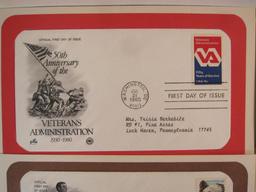 Seven First Day of Issue covers saluting Organized Labor, the 50th anniversary of the Veterans