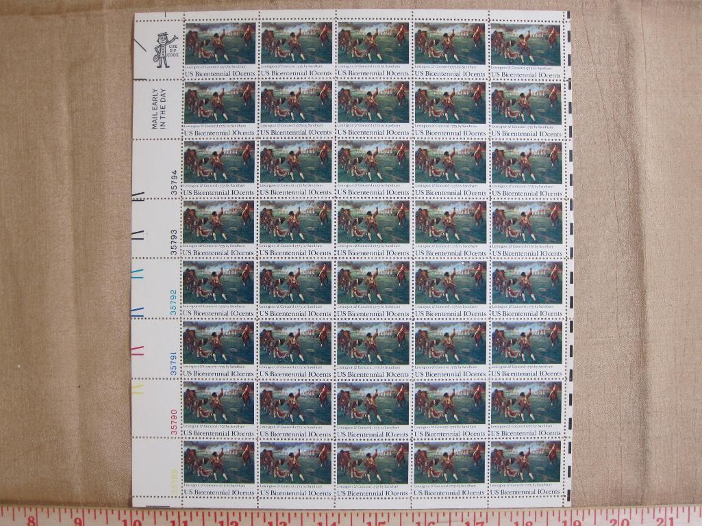 Full sheet of 40 10 cent Lexington & Concord 1775 US stamps, Scott # 1563