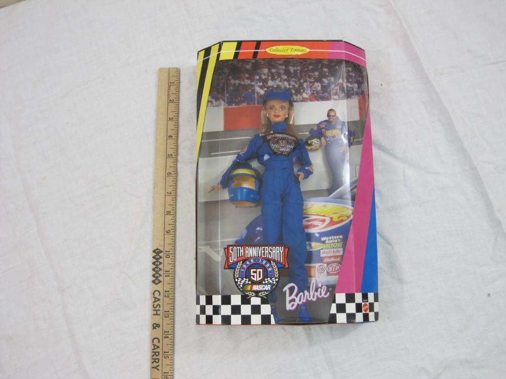NASCAR 50th Anniversary Barbie Collector Edition Doll, NRFB, 1998 Barbie Collectibles Mattel, 14 oz