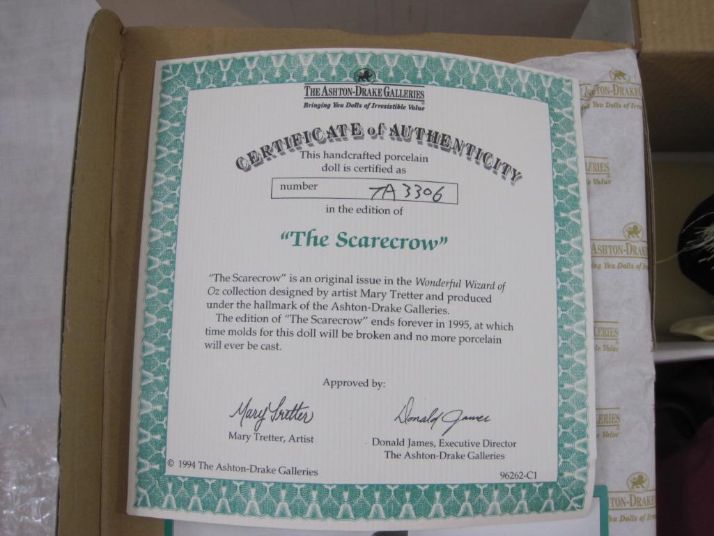 The Scarecrow Porcelain Doll, The Ashton-Drake Galleries, new in box with shipping box, 3 lbs 4 oz
