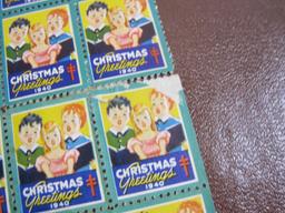 Partial sheet of 60 1940 American Lung Association US Christmas seals; see pictures for condition