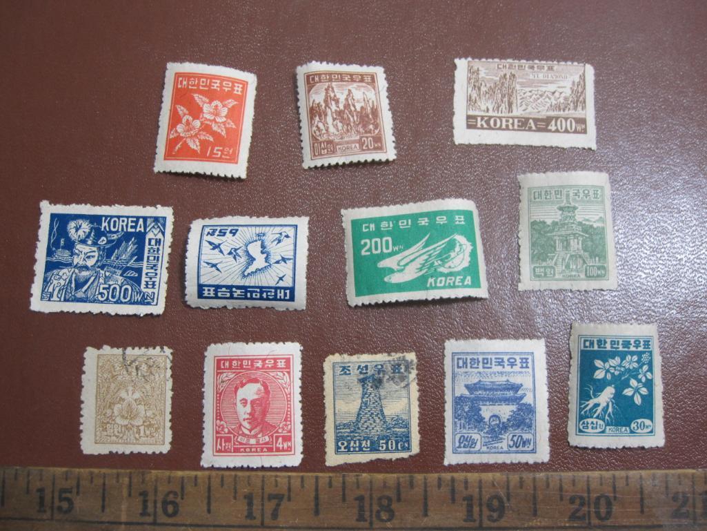 Lot of approximately one dozen 1940s Korean Postage Stamps, some used
