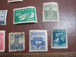 Lot of approximately one dozen 1940s Korean Postage Stamps, some used