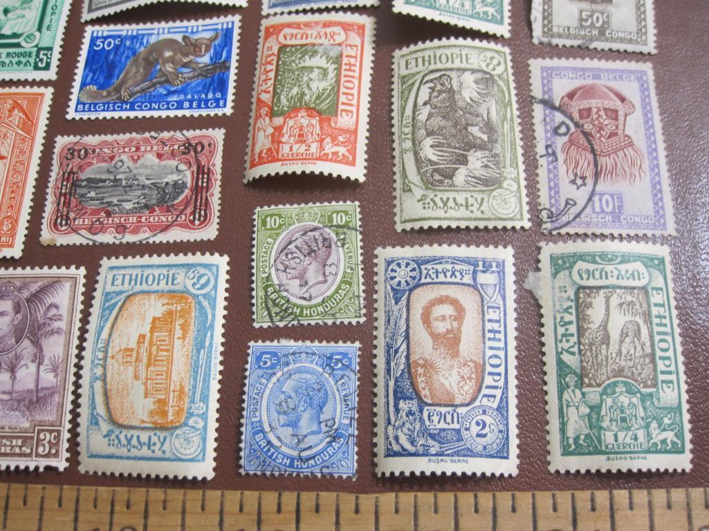 Mixed lot of more than TWO DOZEN foreign postage stamps from Ethiopia, British Honduras and Belgian